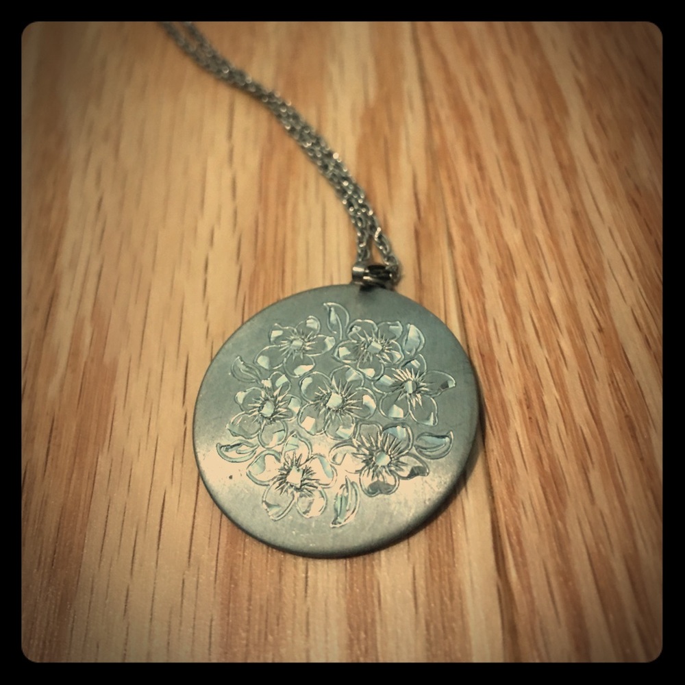 Hand-Engraved Flower Pewter Necklace